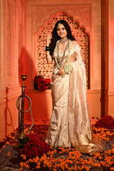Silver Ektara Pure Kora Tissue Banarasi Handloom Saree